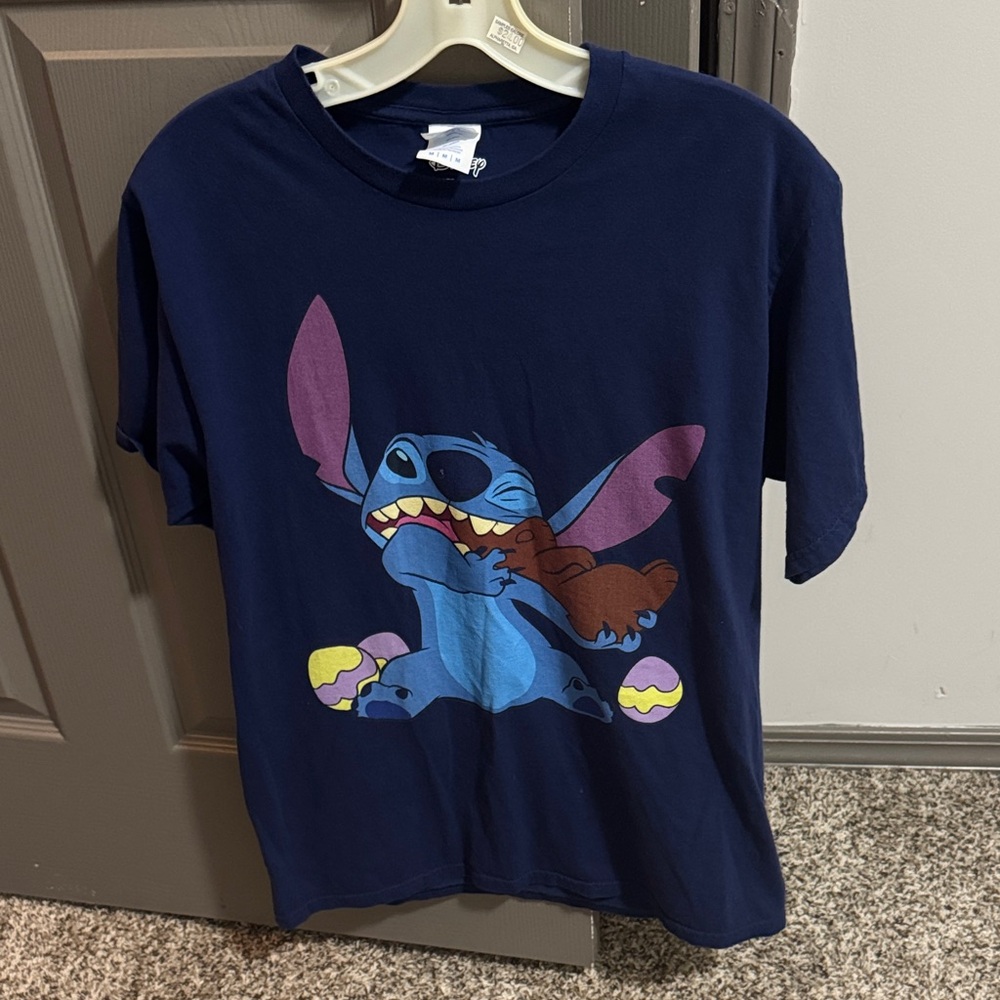 Navy Blue Graphic Tee with Fun Character Design- Stitch Easter Shirt - Picture 3 of 4